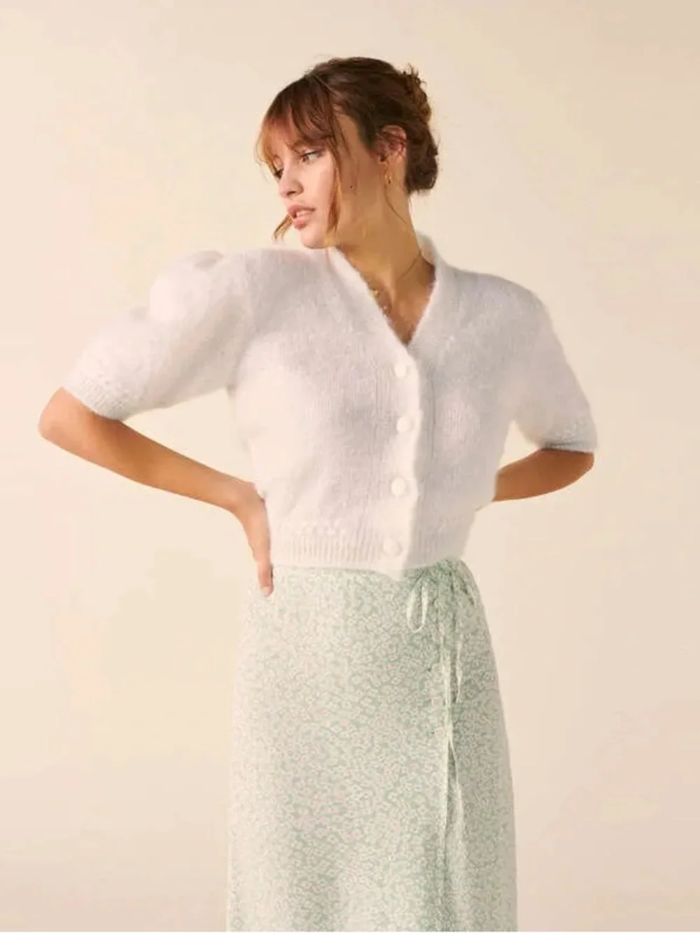 Romantic coquette minimalist timeless chic French girly mohair blend cardigan - Picture 5 of 8